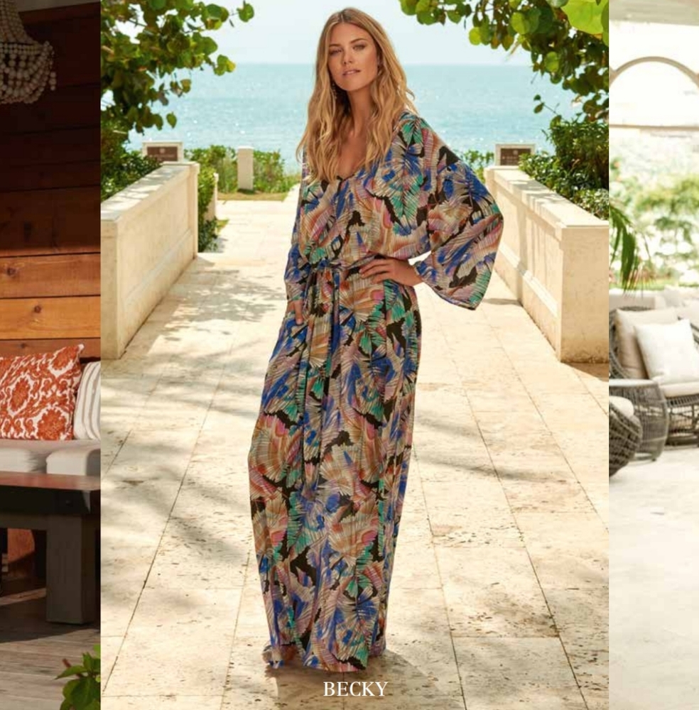 Melissa Odabash floral "Becky" floor length beach dress with tie waist